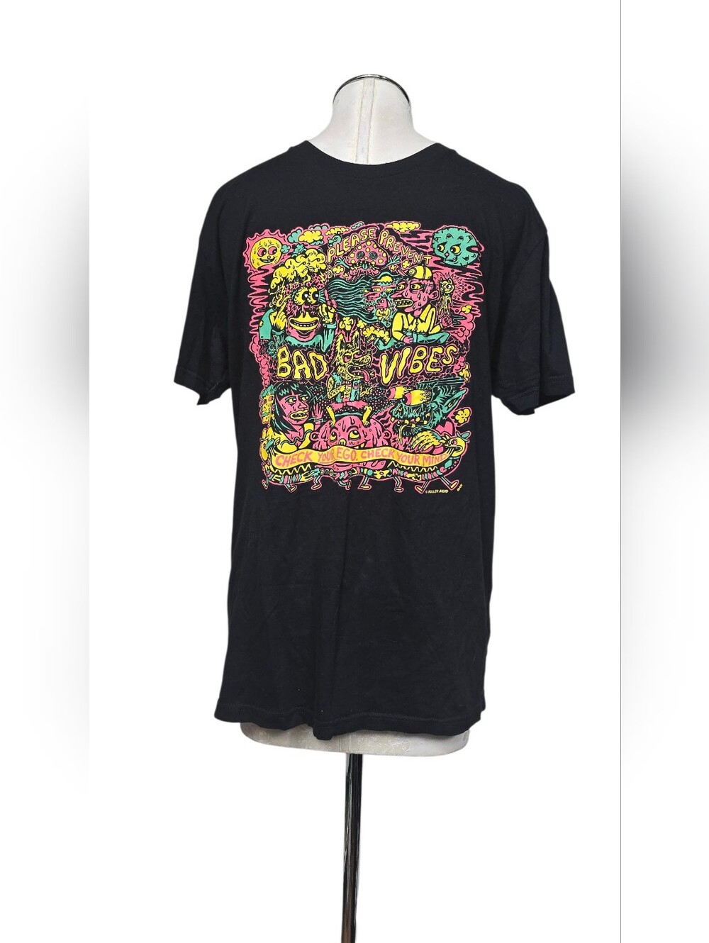 Killer Acid Please Prevent Bad Vibes Graphic Shirt Short Sleeves Black M